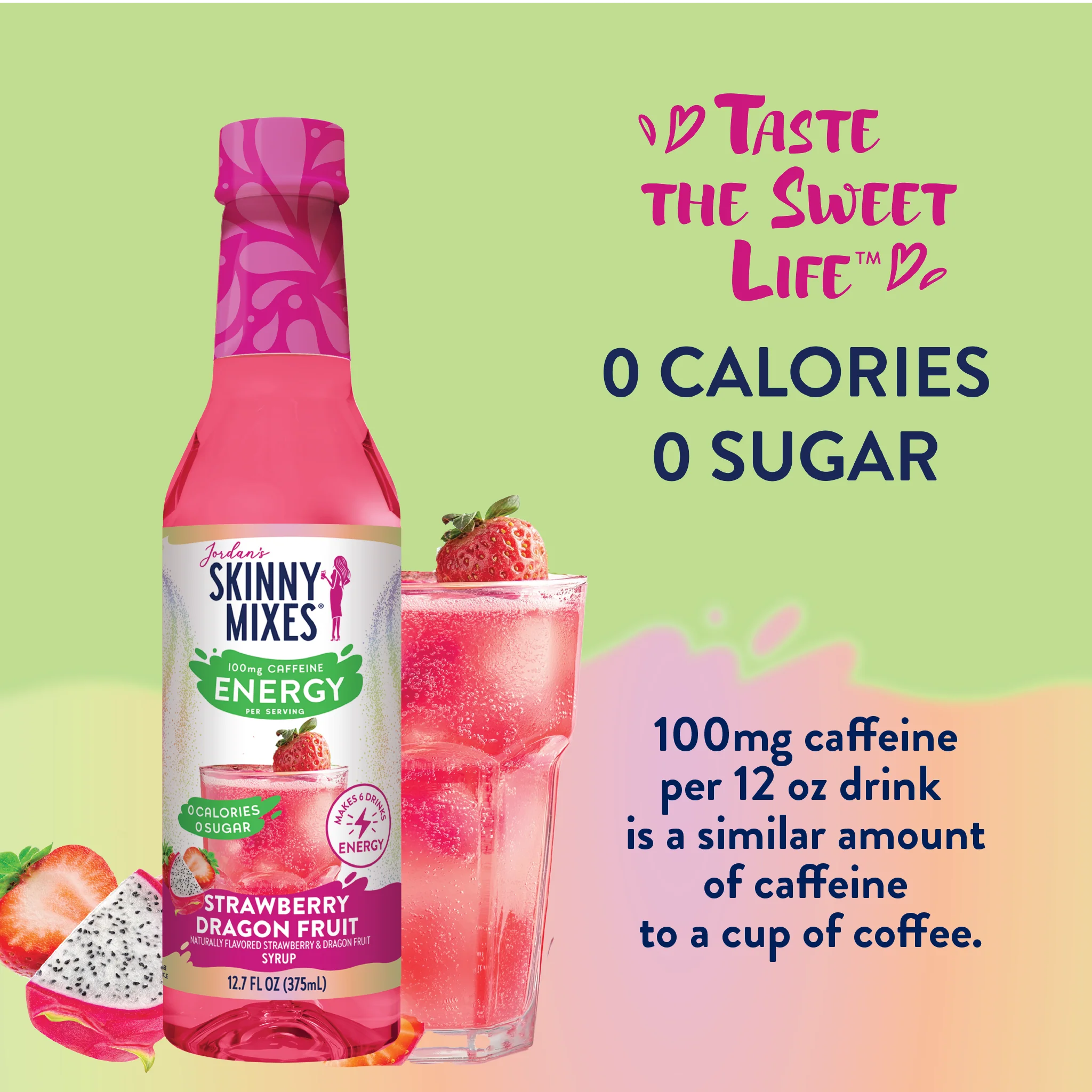 Sugar Free Strawberry Dragon Fruit Energy Syrup - 375ml - Image 3